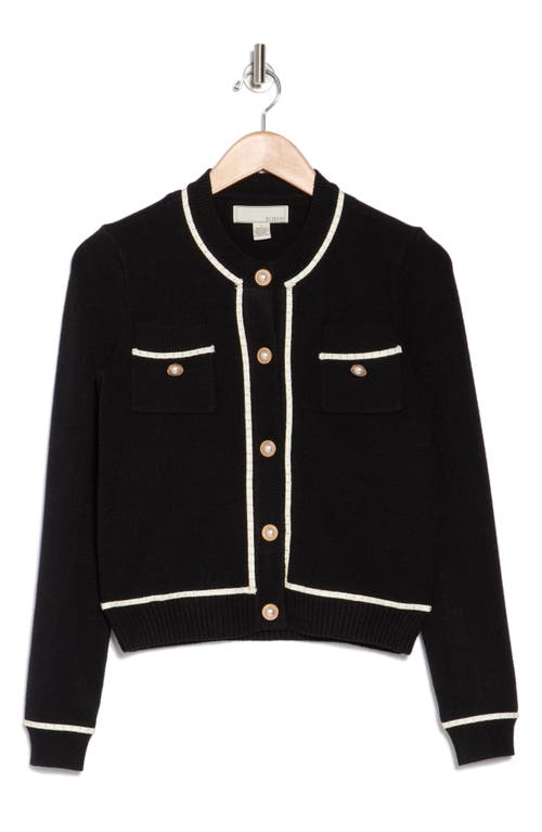By Design Casey Faux Pearl Button Cardigan In Black