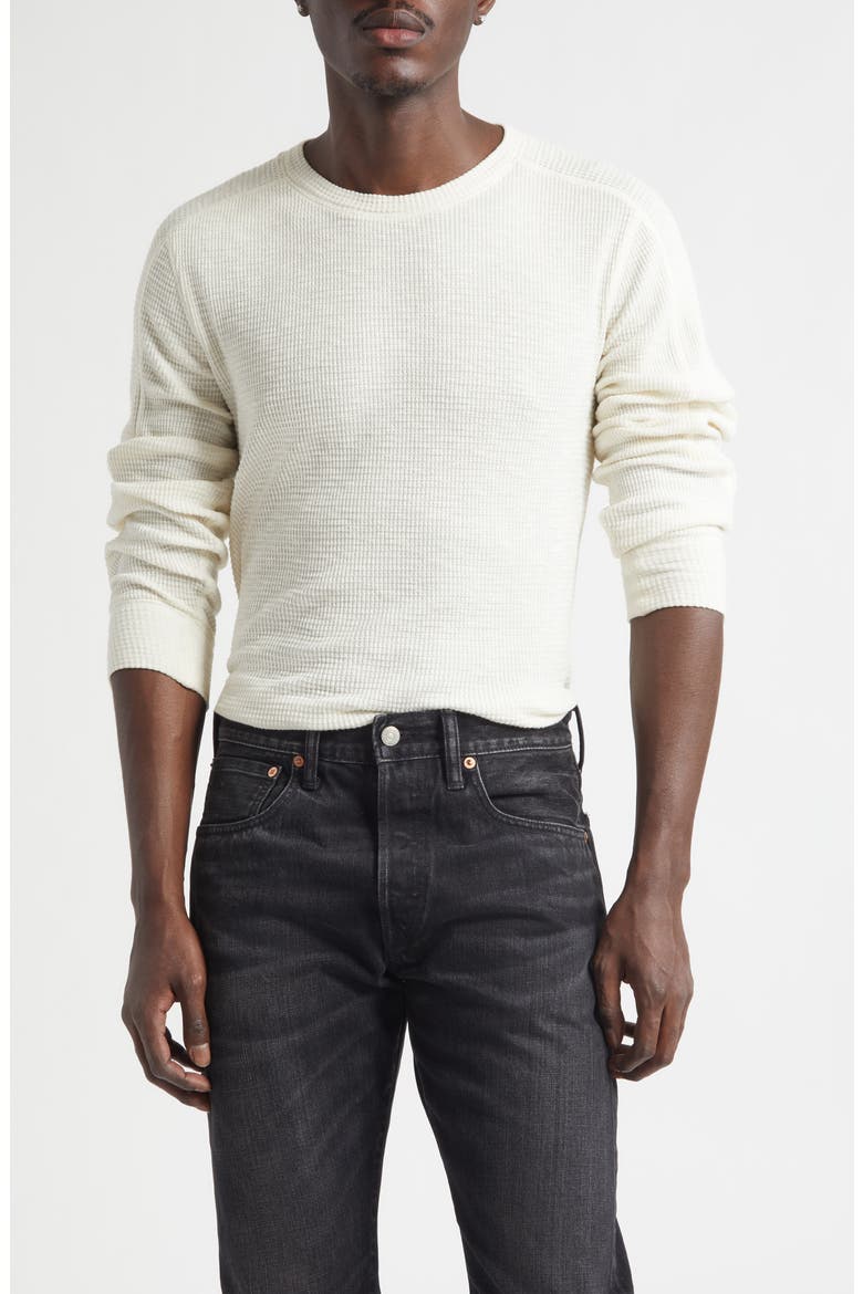 Waffle Stitch Long Sleeve Cotton Crewneck T-Shirt, Main, color, PAPER WHITE