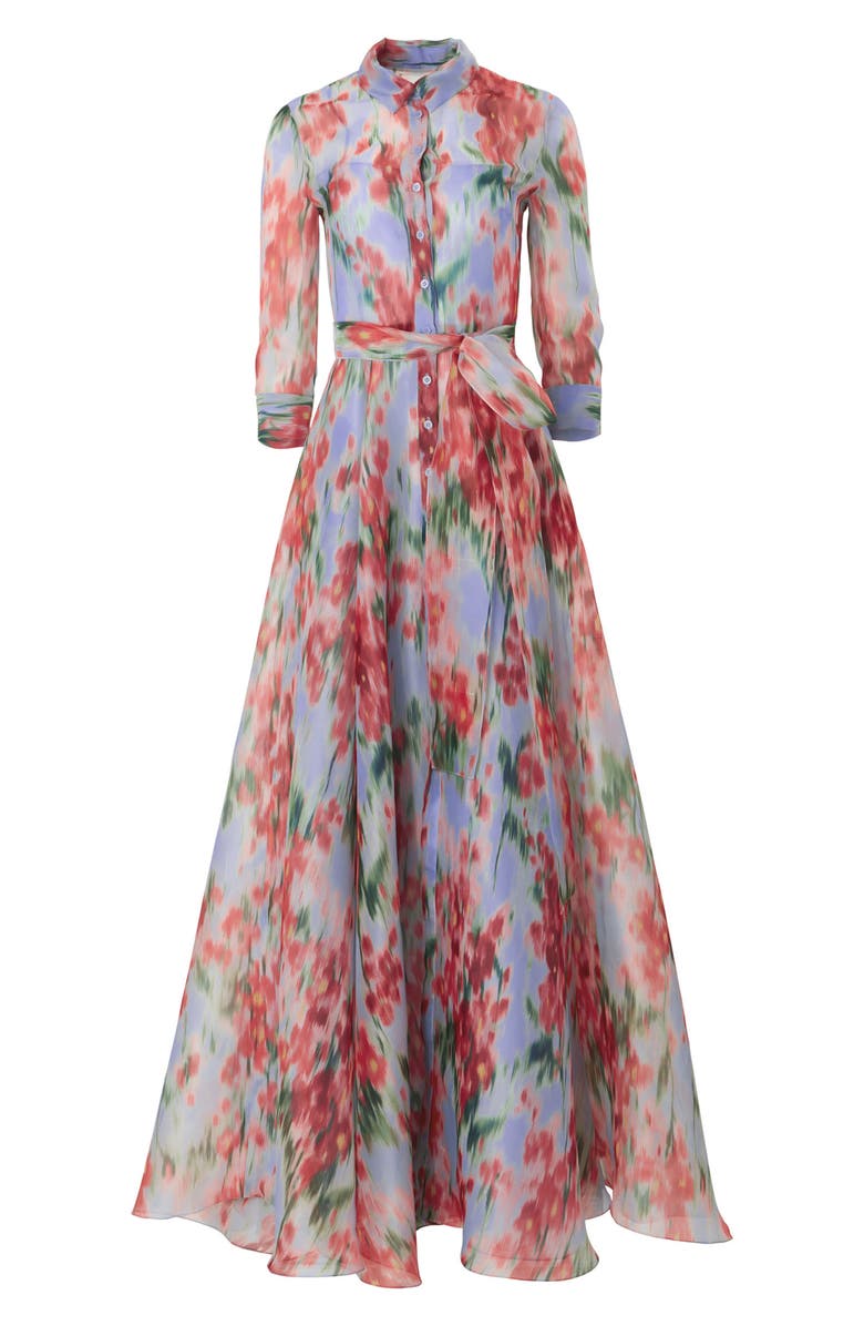 Carolina Herrera Floral Print Silk Chiffon Trench Gown, Alternate, color,