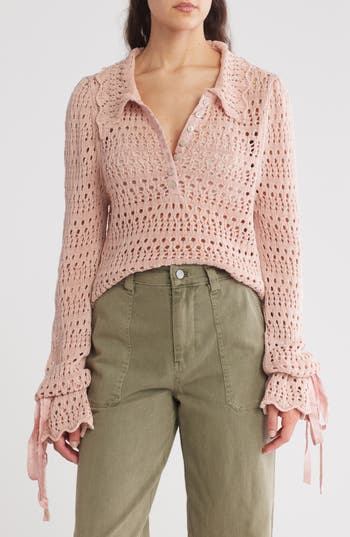 Free People Pointelle Pullover In Mauve Rose In Pink