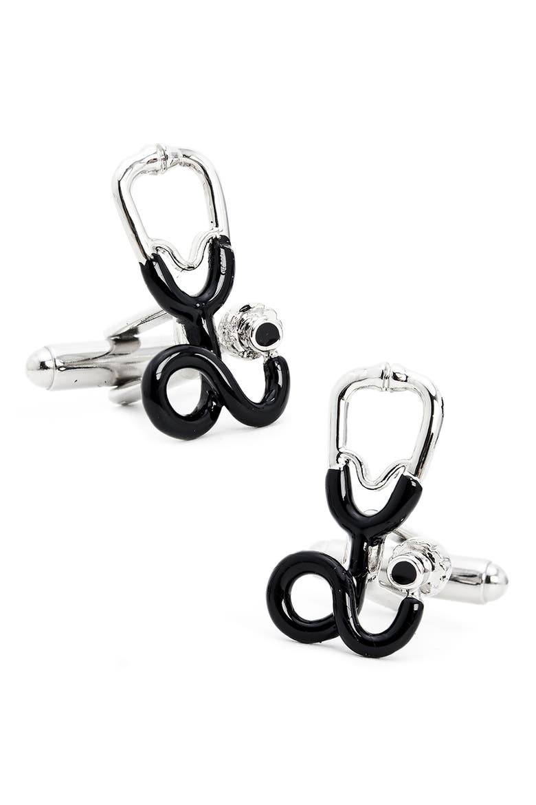 'Stethoscope' Cuff Links, Main, color, BLACK