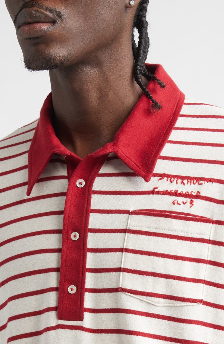 STOCKHOLM SURFBOARD CLUB Stripe Organic Cotton Pocket Polo, Alternate, color, Red Stripe