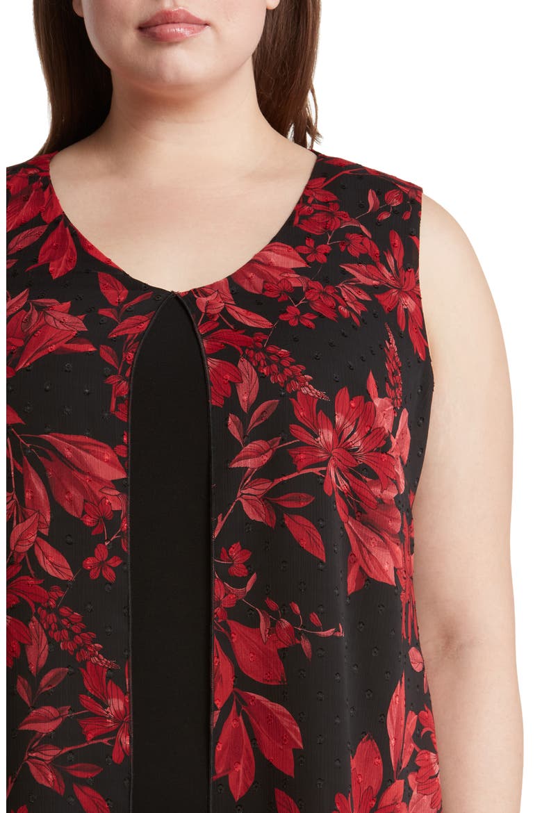 Floral Chiffon Overlay Cape Dress, Alternate, color, RED