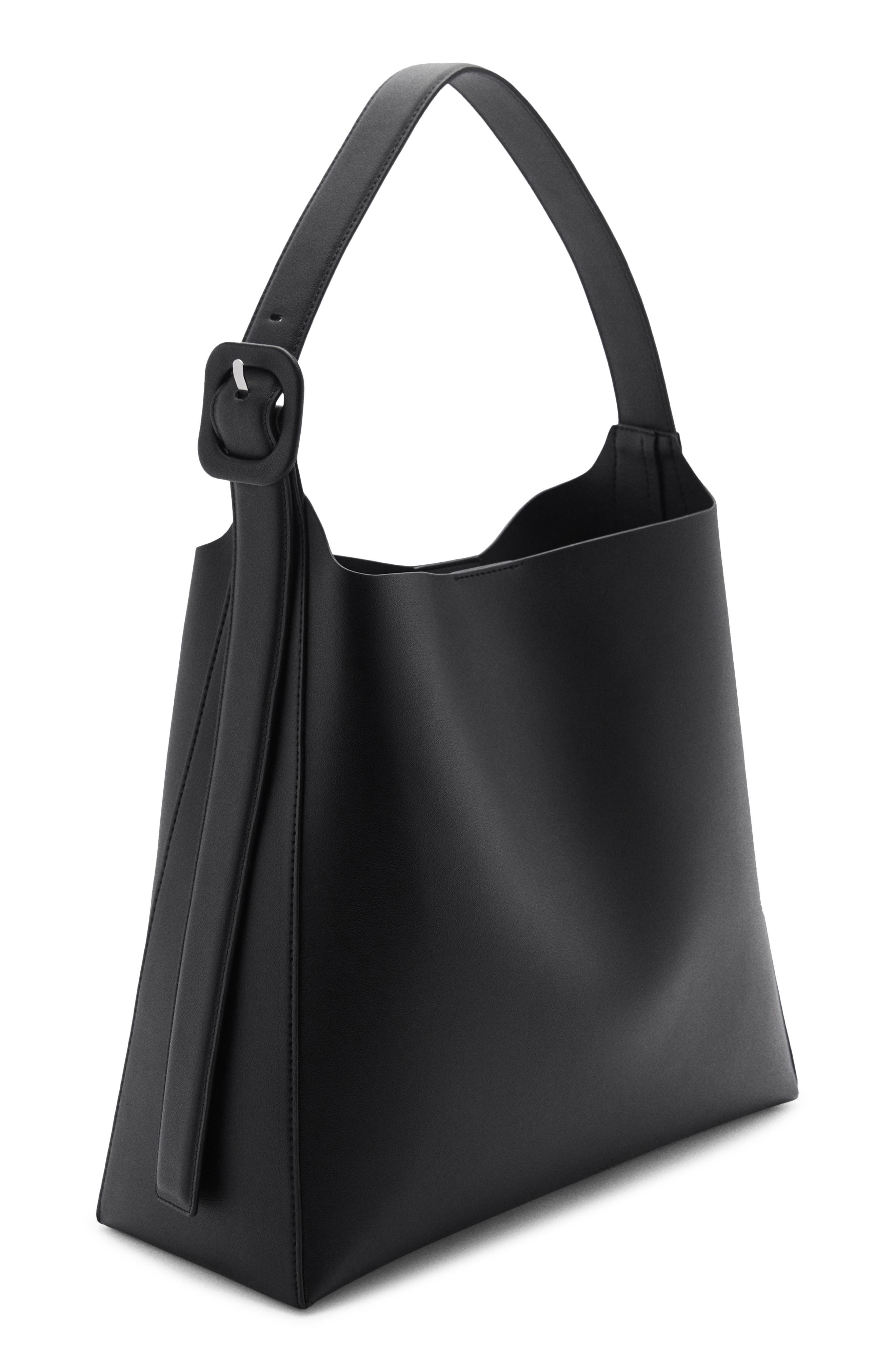 MANGO Buckle Faux Leather Shopper Bag, Alternate, color, Black
