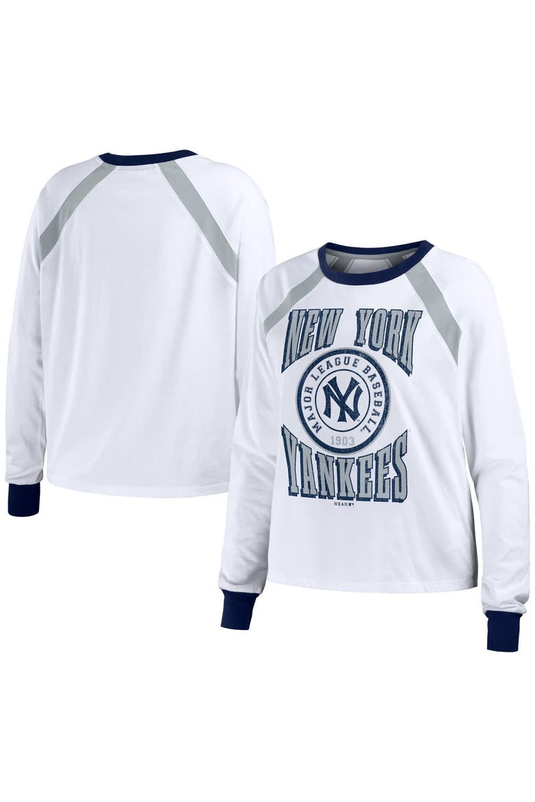 Women's WEAR by Erin Andrews White New York Yankees Raglan Long Sleeve T-Shirt, Main, color, White