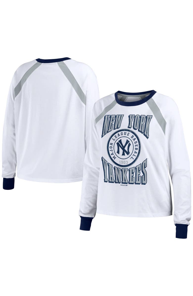 WEAR by Erin Andrews Women's WEAR by Erin Andrews White New York Yankees Raglan Long Sleeve T-Shirt, Main, color, White
