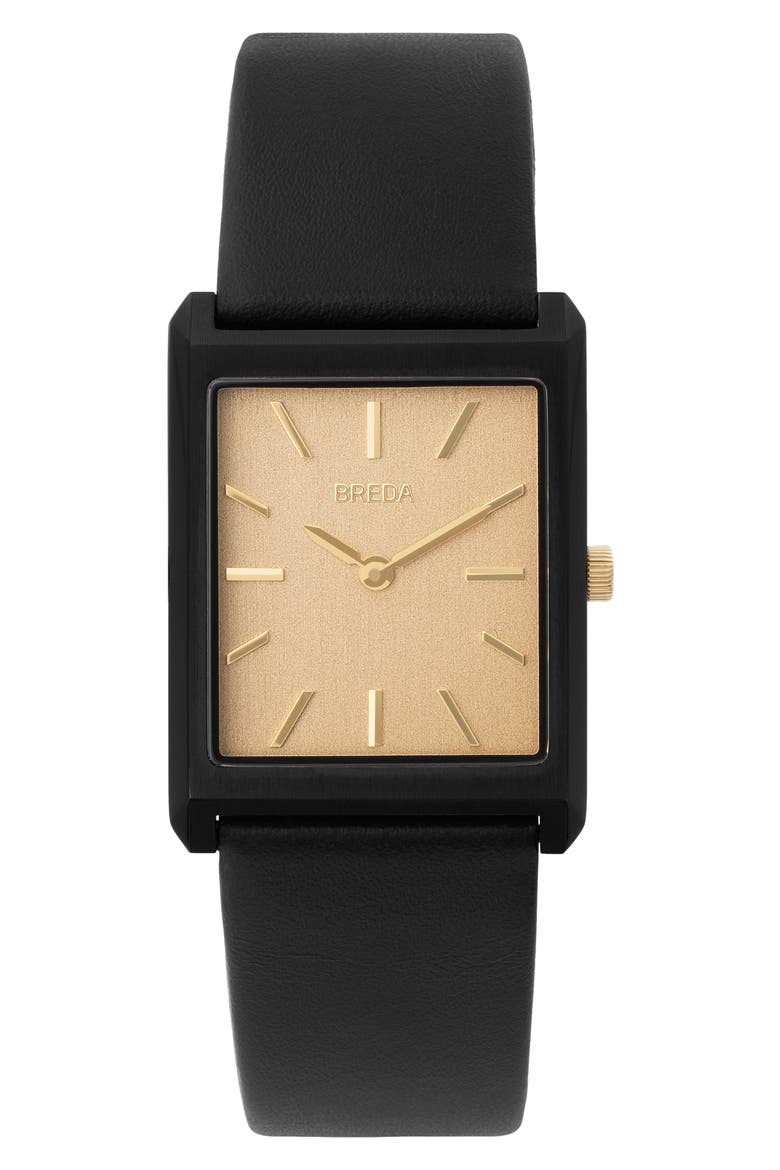Virgil Leather Strap Watch, 26mm, Main, color, BLACK/ BLACK/ GOLD