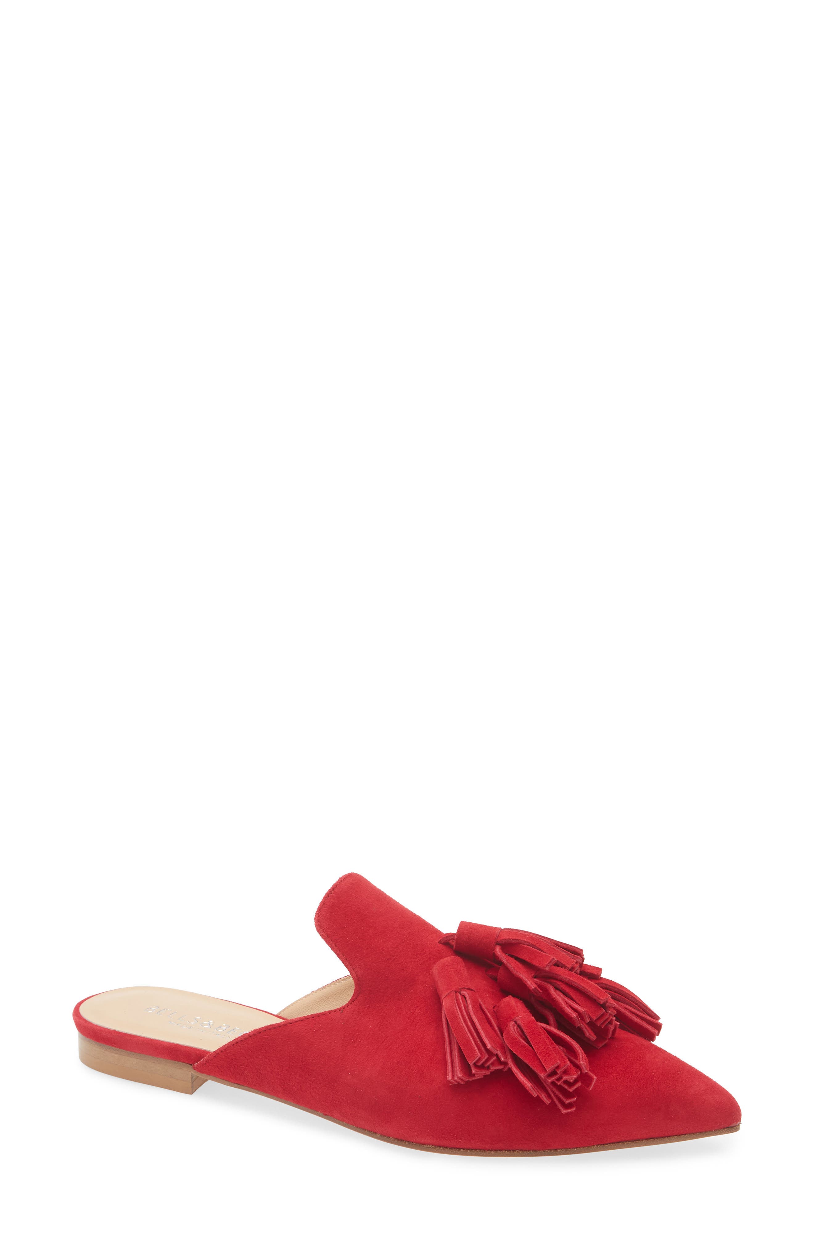 Mirella Pointy Toe Tassel Mule, Main, color, RED