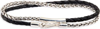 Braided Sterling Silver & Leather Double Wrap Bracelet