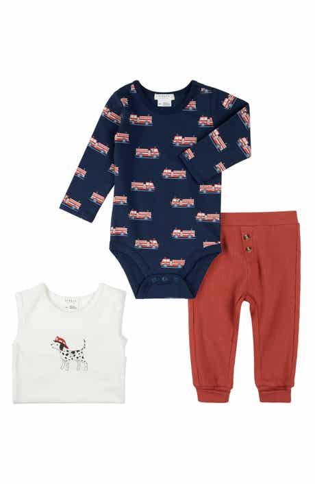 FIRSTS by Petit Lem Fire Truck Print 3-Piece Bodysuits & Rib Joggers Set