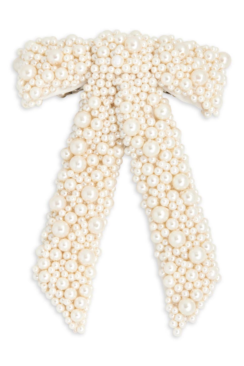 Donna Faux Pearl Bow Barrette, Main, color, PEARL