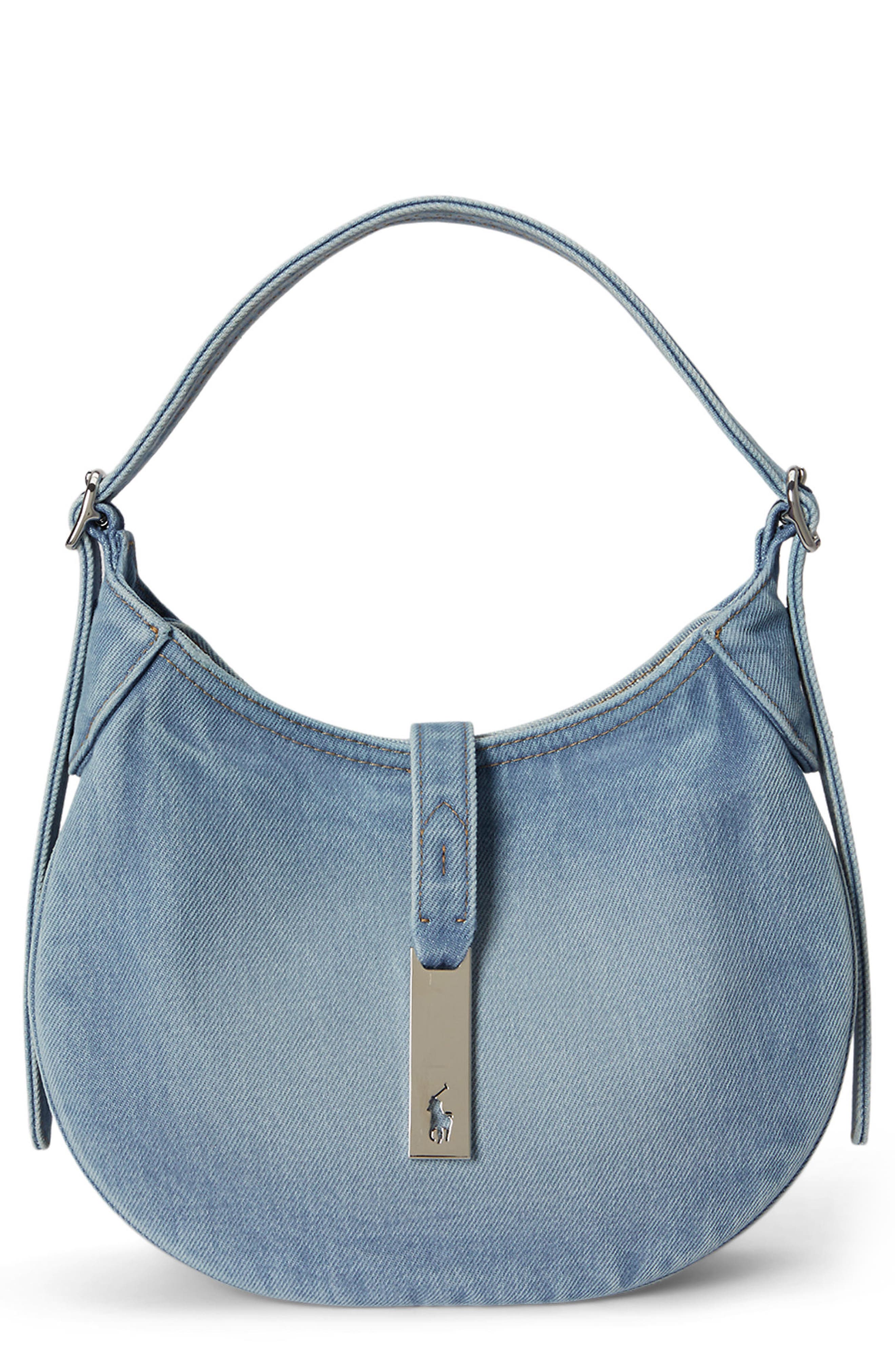 Polo Ralph Lauren Small Polo ID Denim Shoulder Bag, Main, color, Linda Wash