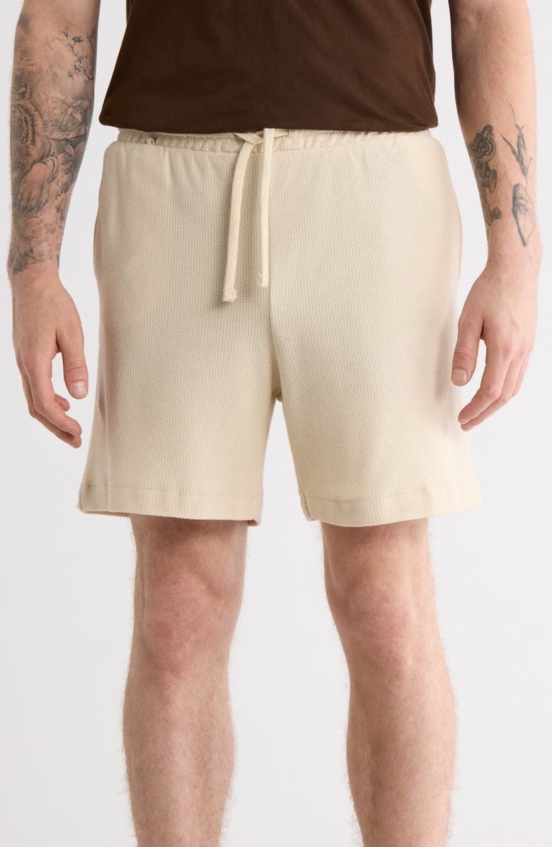 DENIM AND FLOWER Textured Cotton Pull-On Shorts, Main, color, Sand