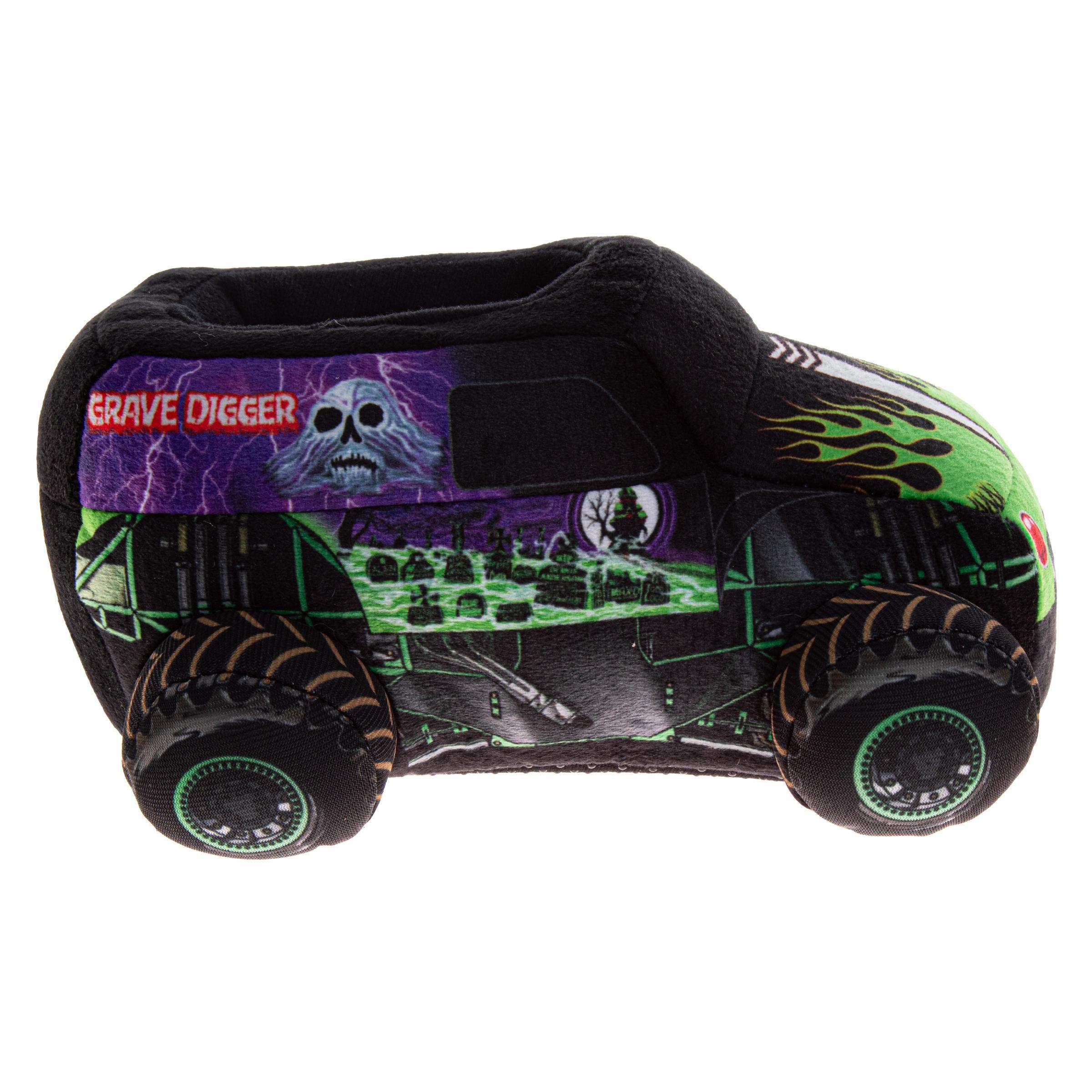 Monster Jam Grave Digger Plush Slippers, Alternate, color, Green Black