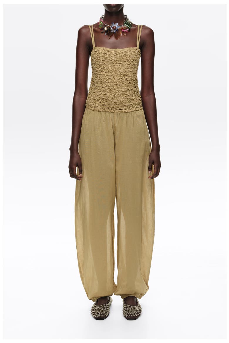 Cotton Gathered Balloon Jumpsuit, Main, color, KHAKI
