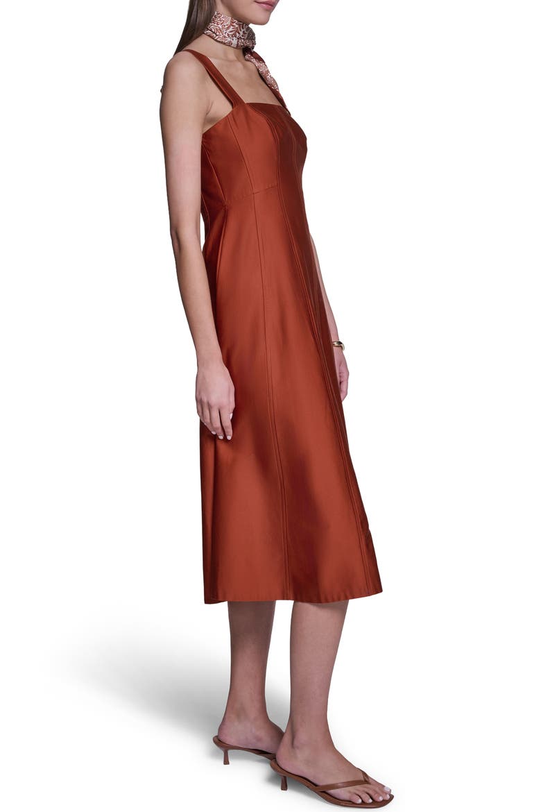 Fit and Flare Midi Dress with Scarf, Alternate, color, COGNAC