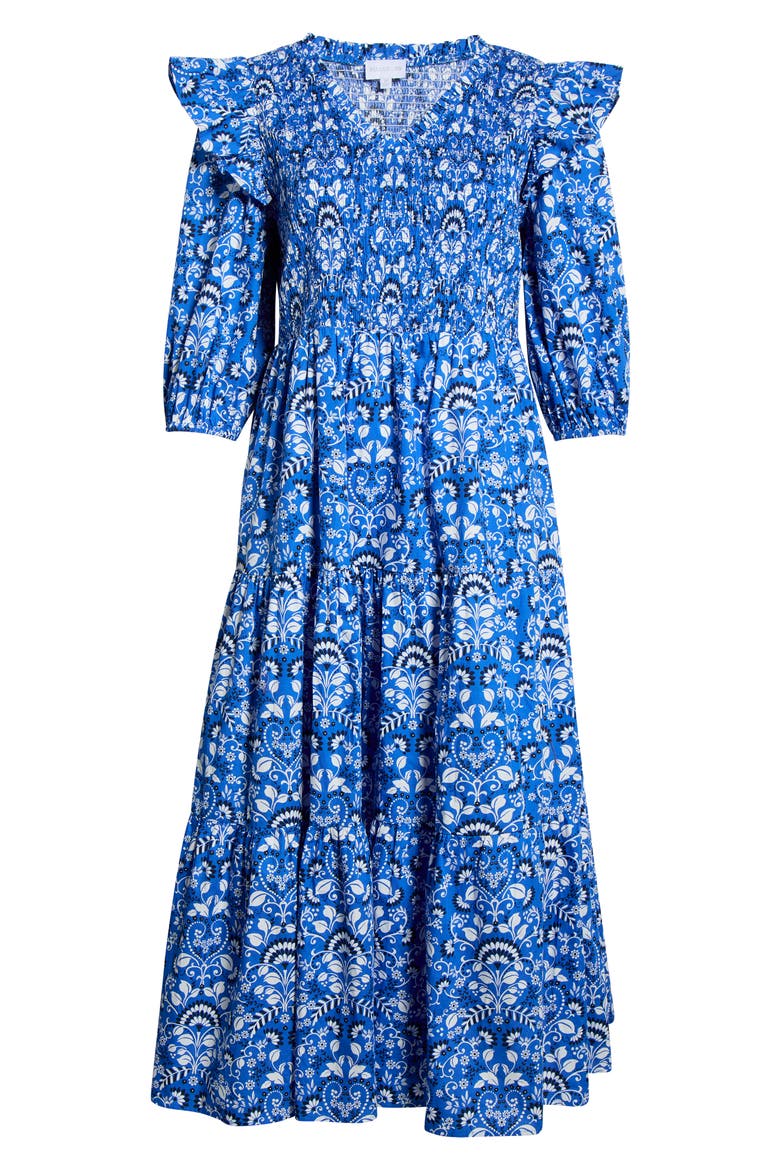 Lulu Floral Brighton Smocked Maxi Dress, Alternate, color, LIGHT-BLUE-WHITE