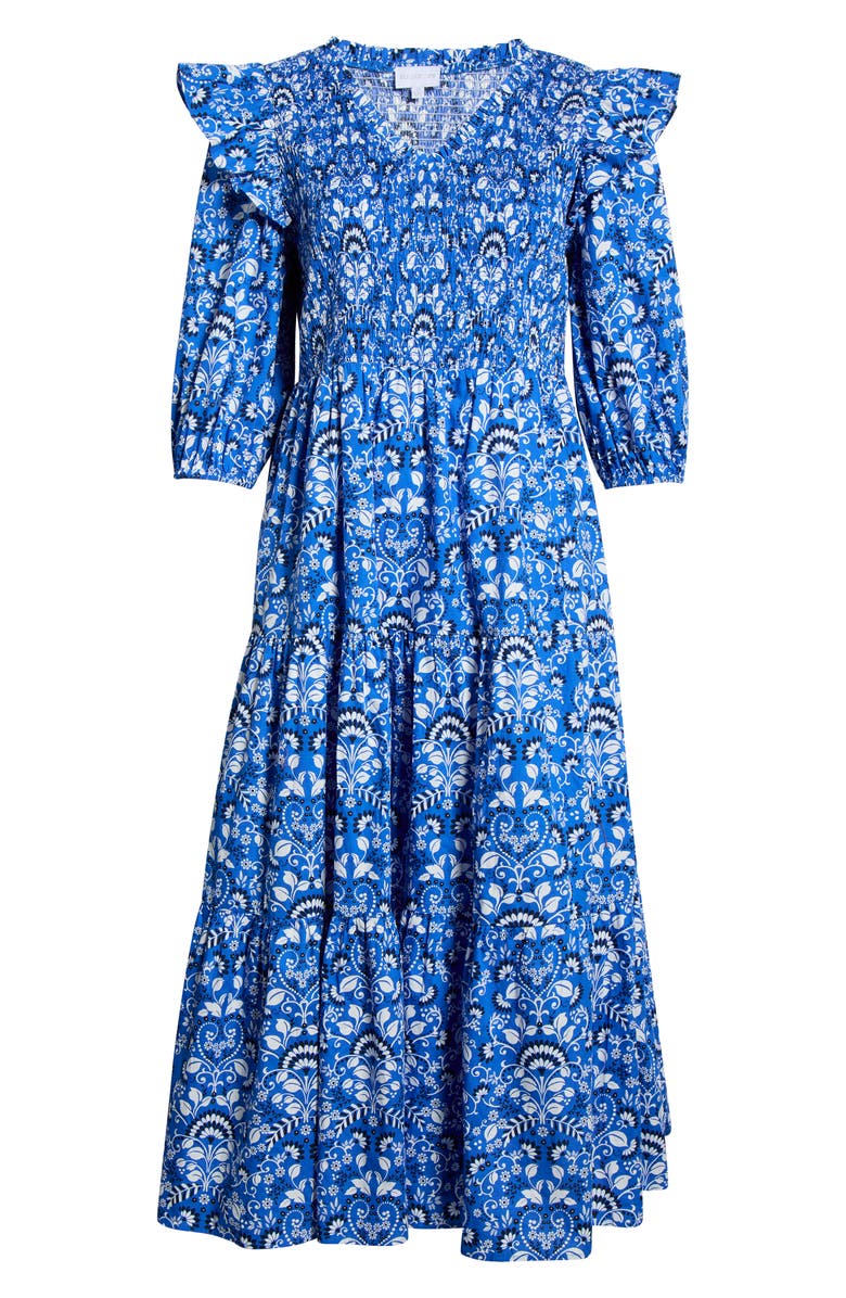 SUGARLIPS Lulu Floral Brighton Smocked Maxi Dress, Alternate, color, Light-Blue-White