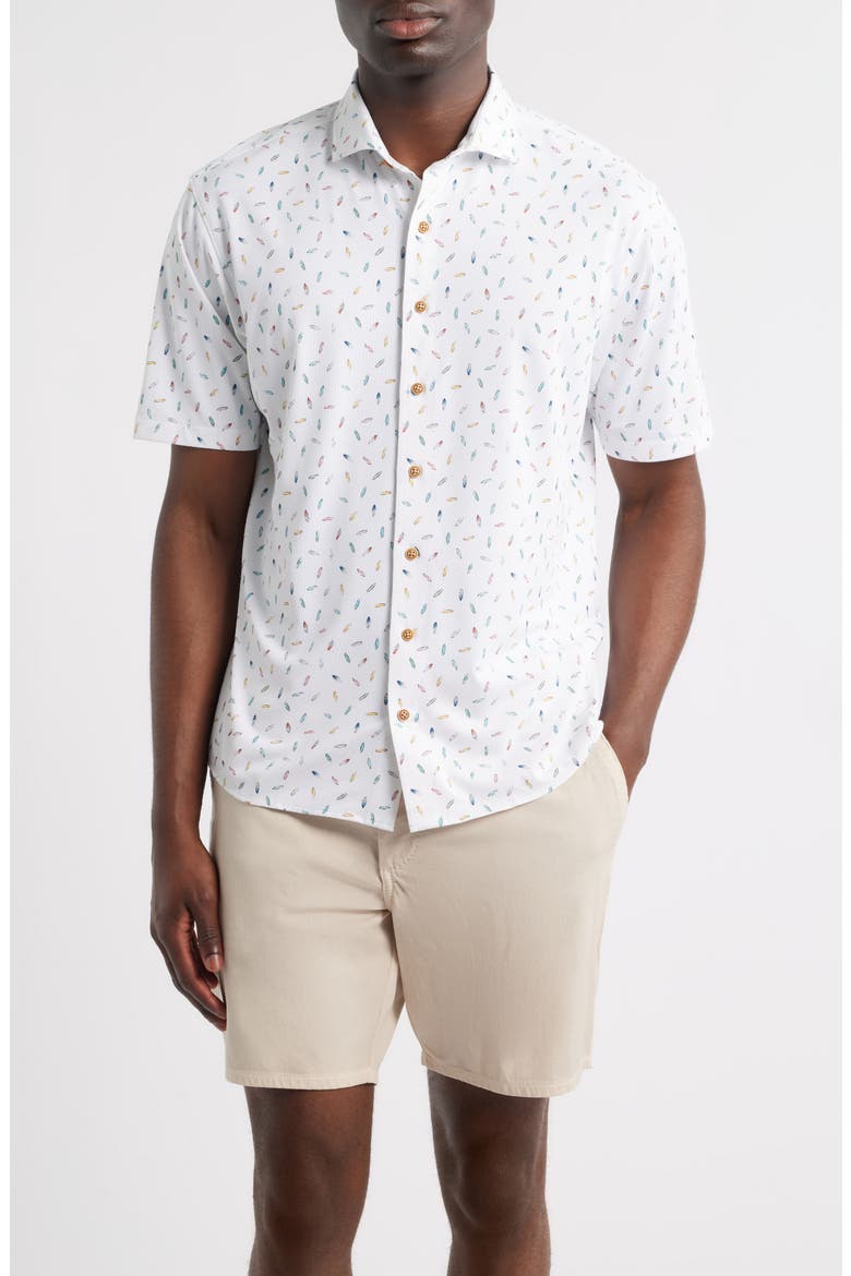 Shortboard Knit Short Sleeve Button-Up Shirt, Main, color, WHITE