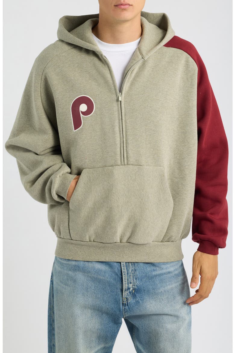 x MLB Philadelphia Phillies Cotton Blend Fleece Half Zip Hoodie, Main, color, SEAL HEATHER/ CABERNET