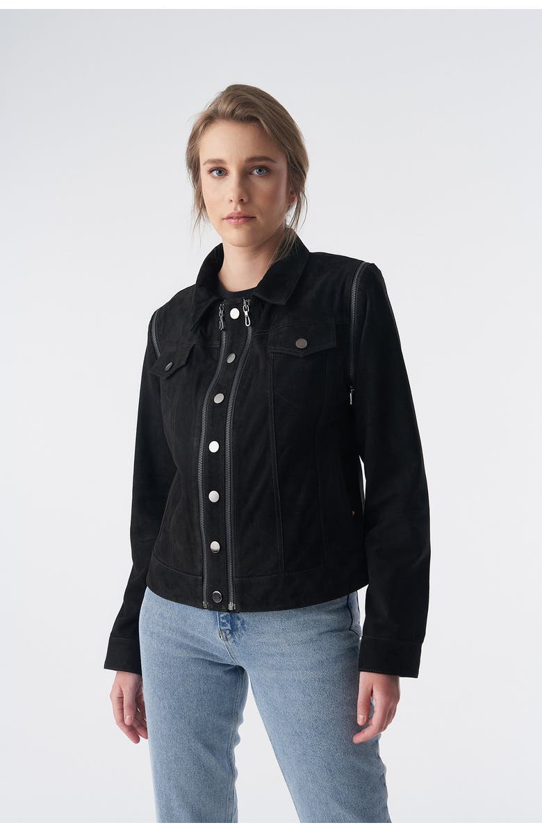 Furniq UK Sarah Suede Jacket, Main, color, Black