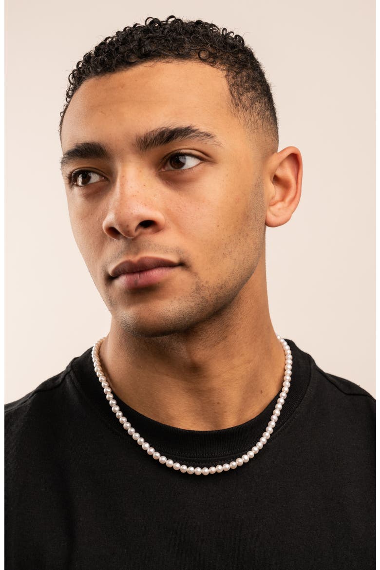 Men's White Freshwater Pearl Necklace, Alternate, color, Sterling Silver