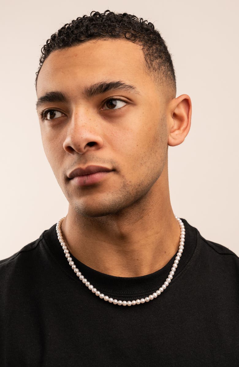 Dower & Hall Men's White Freshwater Pearl Necklace, Alternate, color, Sterling Silver