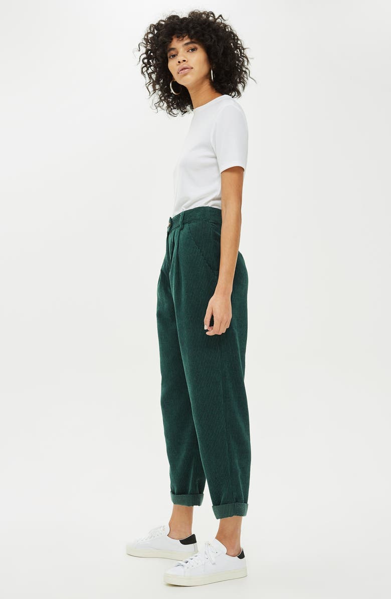 Topshop Corduroy Peg Trousers, Alternate, color,