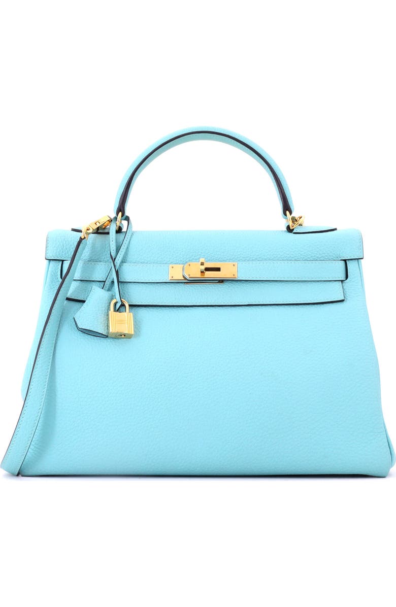 Pre-Owned Hermes Kelly Handbag Blue Togo with Gold Hardware 32, Main, color, Bleu Atoll