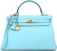 Pre-Owned Hermes Kelly Handbag Blue Togo with Gold Hardware 32