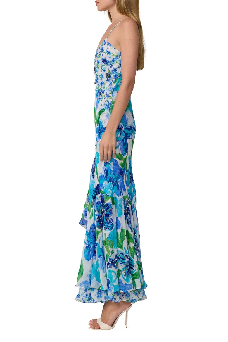 Eileen Floral Sequin High-Low Maxi Dress, Alternate, color, COTE MEADOW IBIZA BLUE