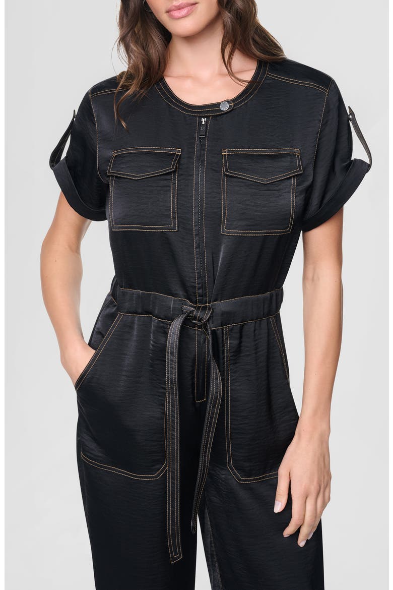 Drawstring Waist Hammered Satin Jumpsuit, Alternate, color, BLACK