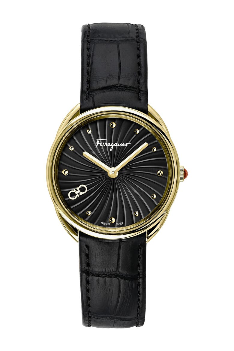 Women's Cuir Croc Embossed Leather Strap Watch, 34mm, Main, color, GOLD