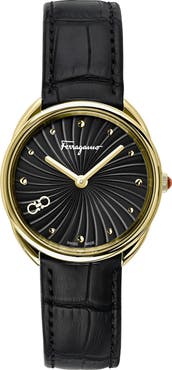 FERRAGAMO Women's Cuir Croc Embossed Leather Strap Watch, 34mm