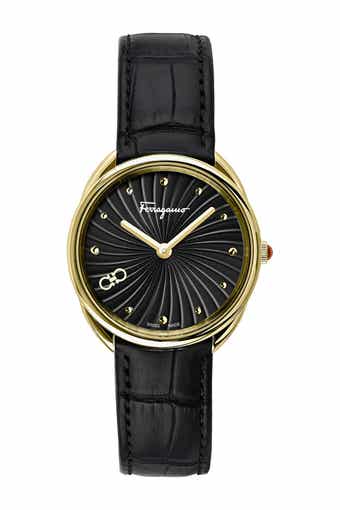 FERRAGAMO Women's Cuir Croc Embossed Leather Strap Watch, 34mm