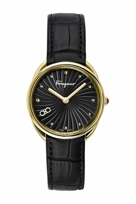 FERRAGAMO Women's Cuir Croc Embossed Leather Strap Watch, 34mm