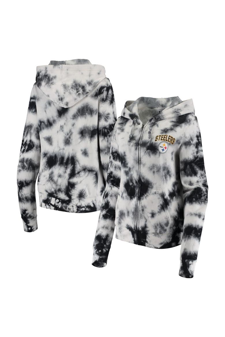 Women's New Era Black Pittsburgh Steelers Tie Dye Fleece Full-Zip Hoodie, Main, color, Black