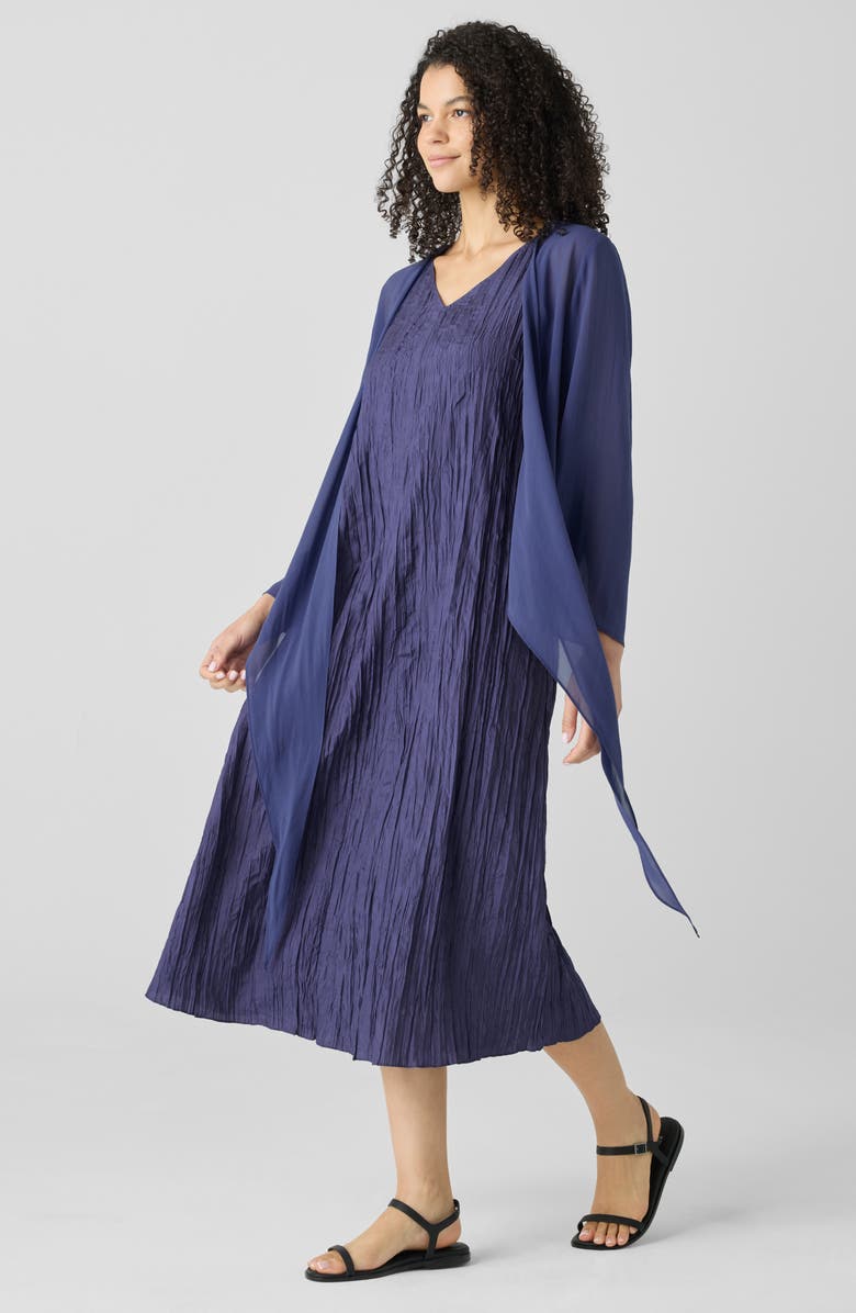 Eileen Fisher Pleated Silk Midi Dress, Alternate, color, Bluette