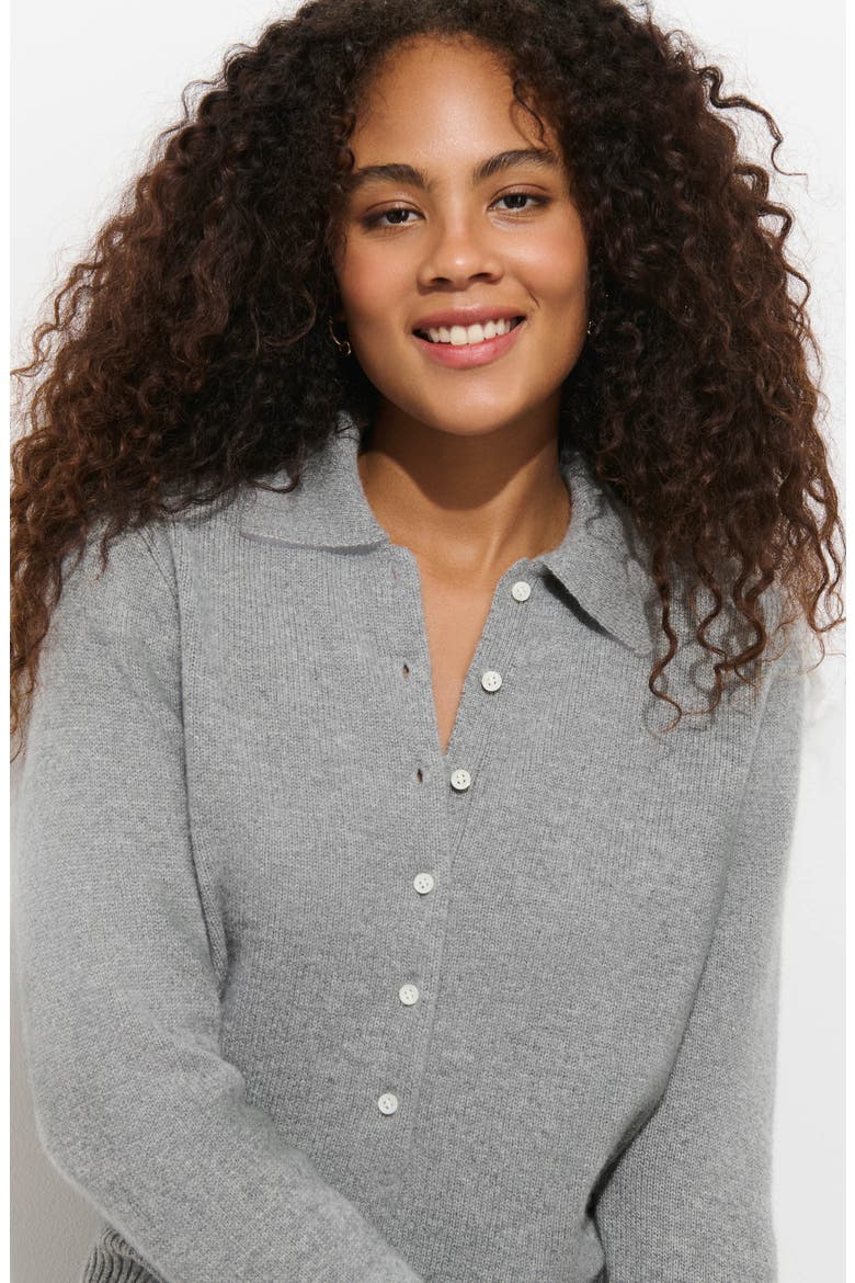 Park Washed Cashmere Polo Cardigan, Alternate, color, HEATHER GREY
