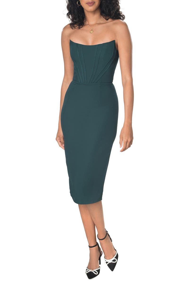 Dress the Population Cosette Strapless Corset Dress, Main, color, Pine