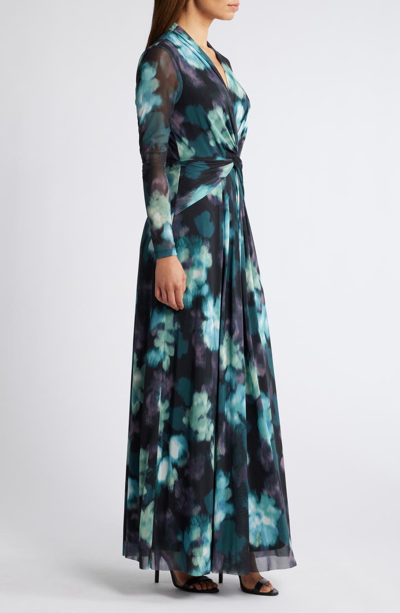 Anne Klein Twist Front Long Sleeve Maxi Dress, Alternate, color, Anne Black Multi