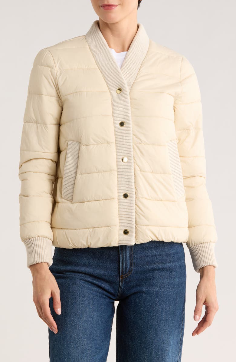 Rebecca Minkoff Water Resistant Ribbed Trim Puffer Jacket, Main, color, Chalk