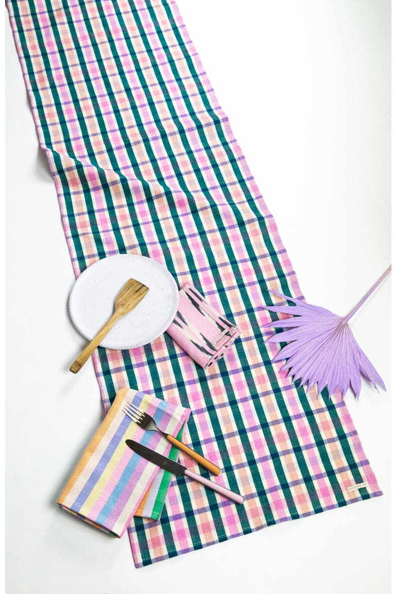 Handwoven Classic  Plaid Cotton Table Runner, Main, color, Green