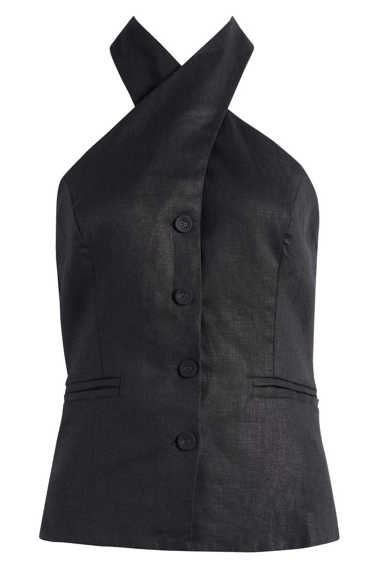 Tate Cross Neck Linen Top, Alternate, color, BLACK