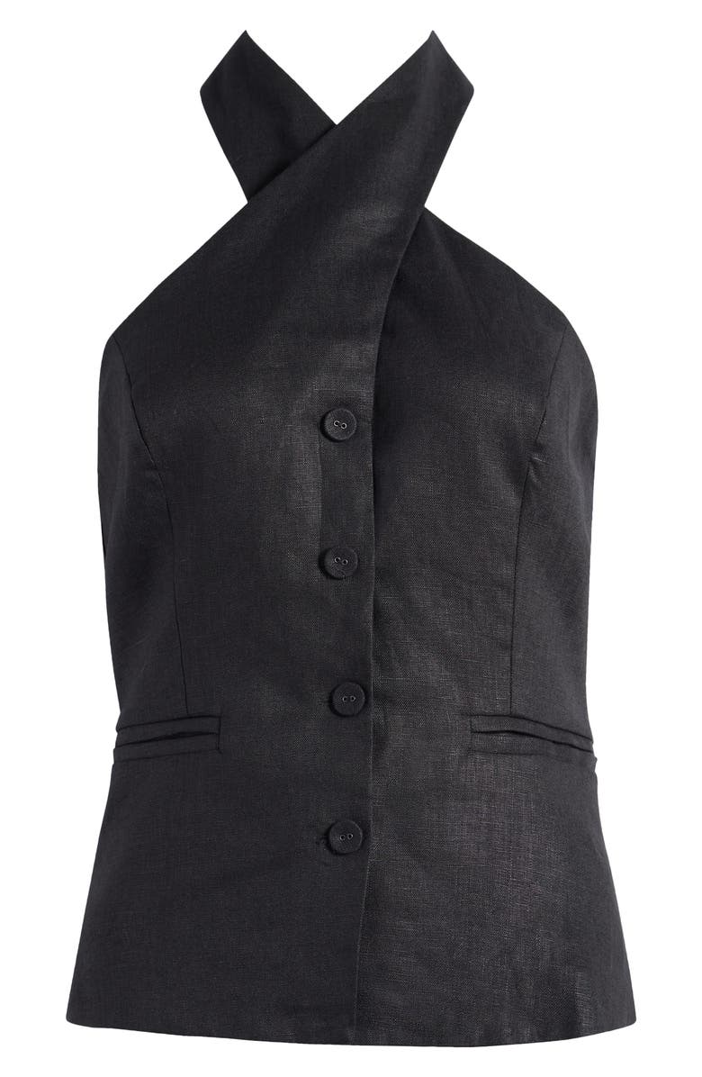 Reformation Tate Cross Neck Linen Top, Alternate, color, Black