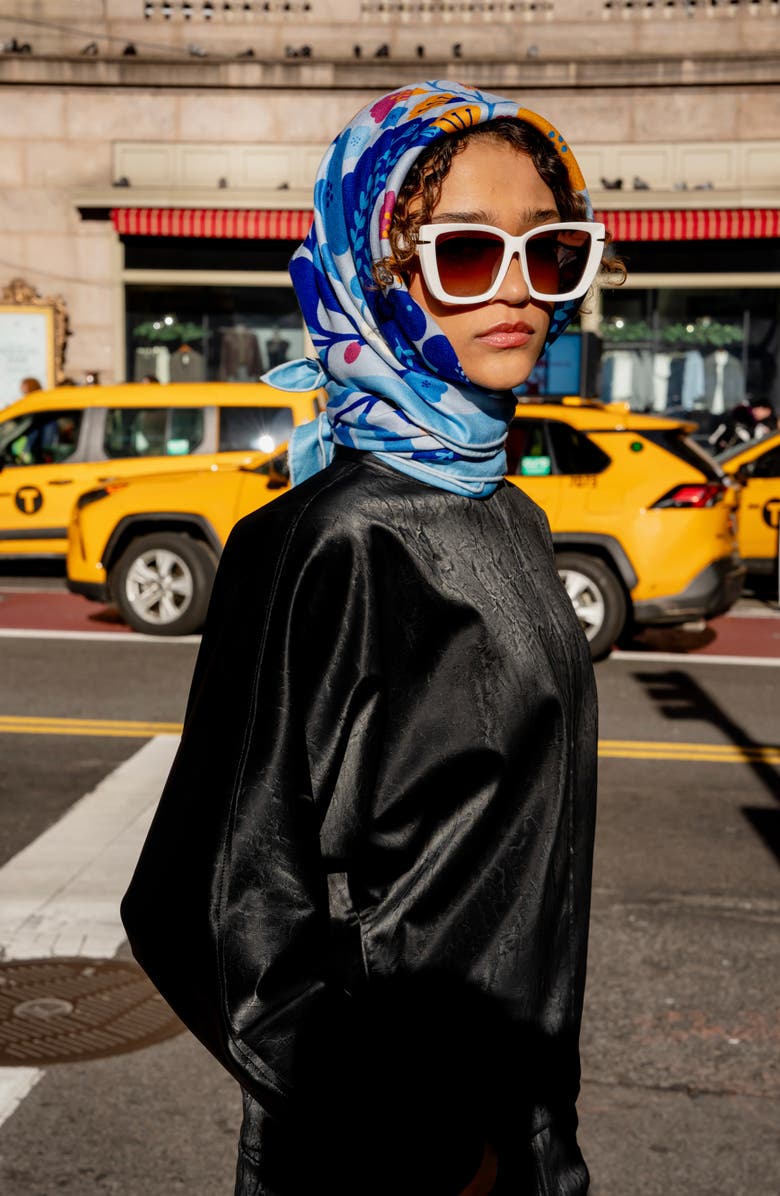 Jessie Zhao New York Double Sided Wool Silk Scarf Of Blue Bird, Alternate, color, Blue