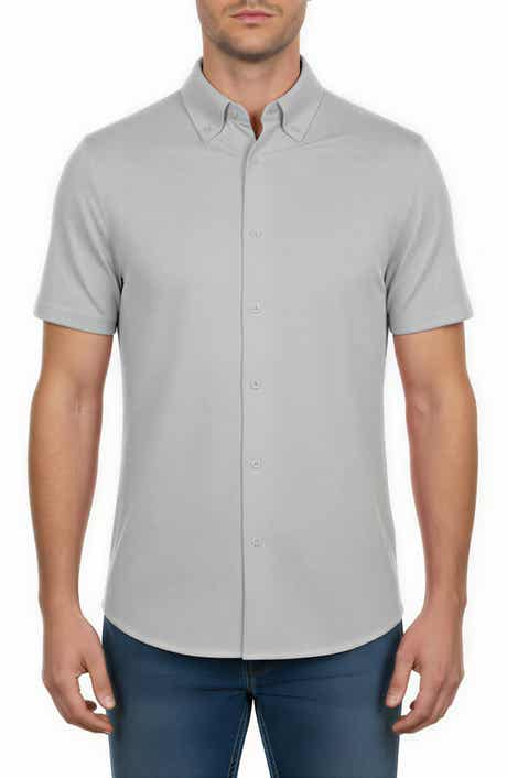 Victor Emmanuel Short Sleeve Knit Button-Down Shirt