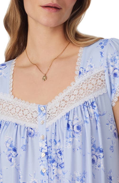 Eileen West Floral Cap Sleeve Waltz Nightgown In Blue/print