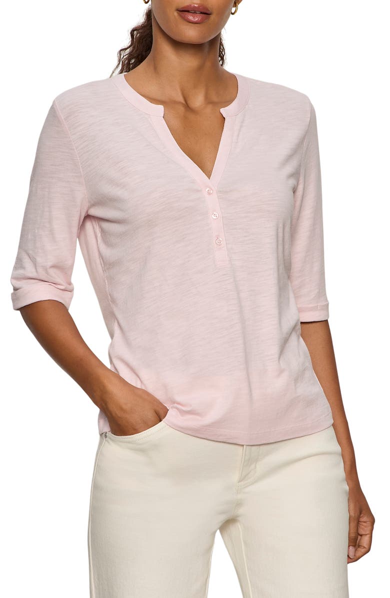 Sanctuary Rolled Sleeve V-Neck T-Shirt, Main, color, Oxygen Pink