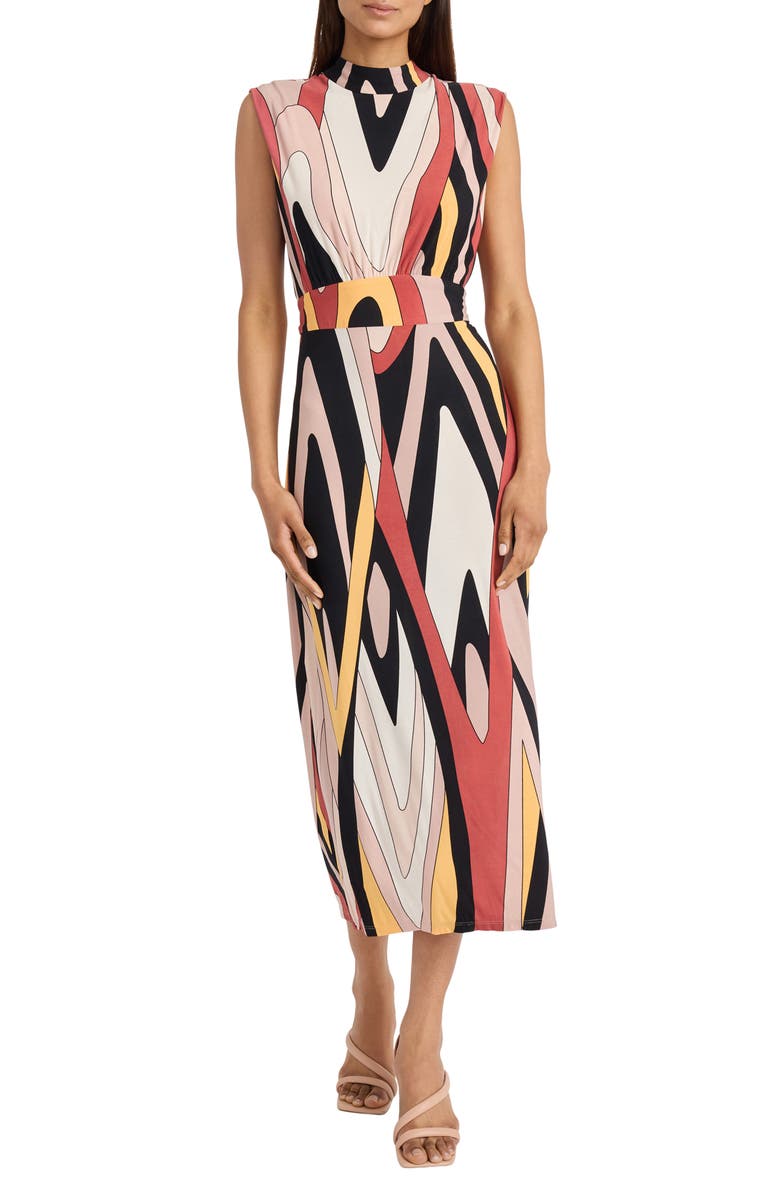 DONNA MORGAN FOR MAGGY Geometric Sleeveless Midi Dress, Main, color,